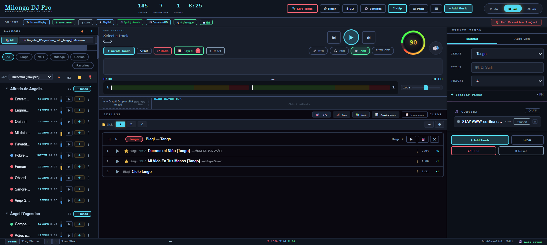Milonga DJ Pro app screen