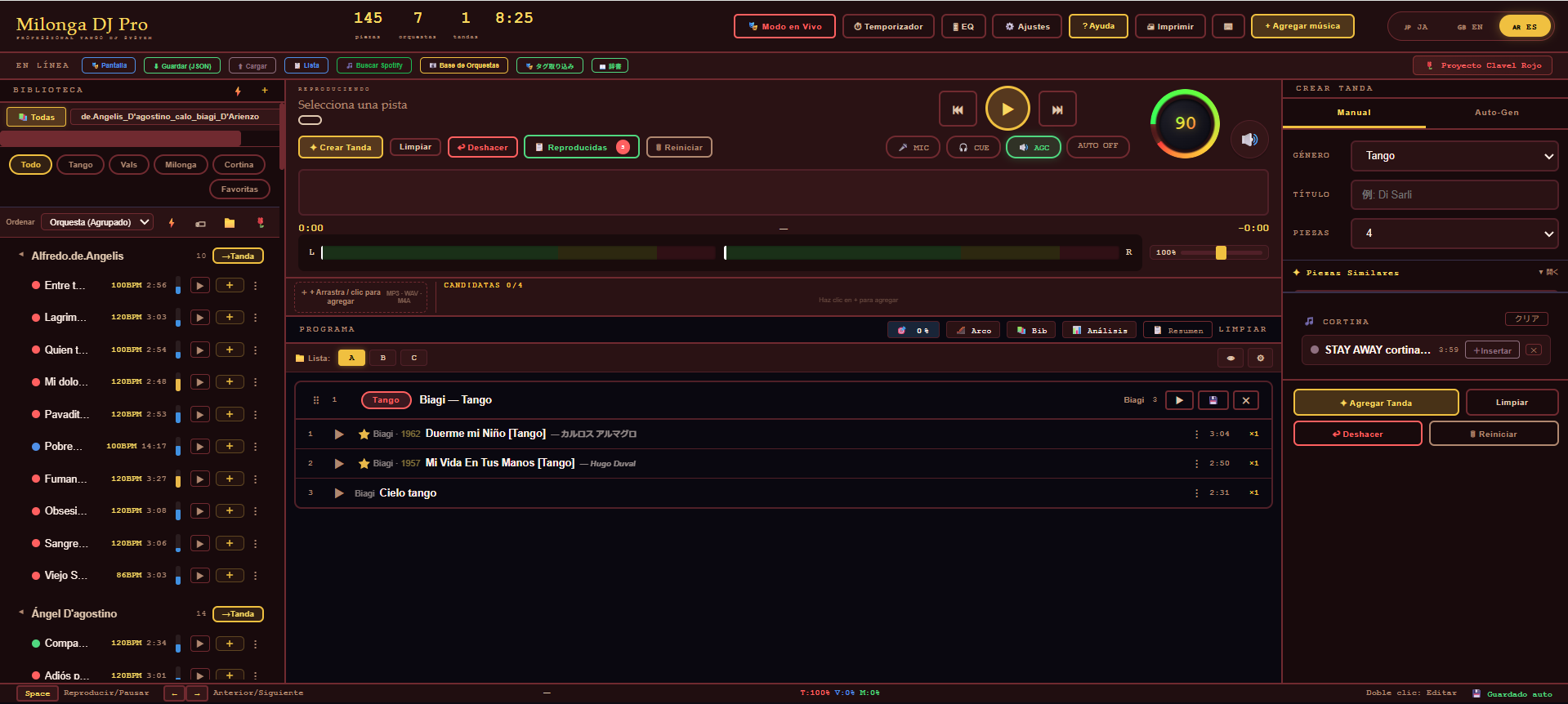 Pantalla de Milonga DJ Pro