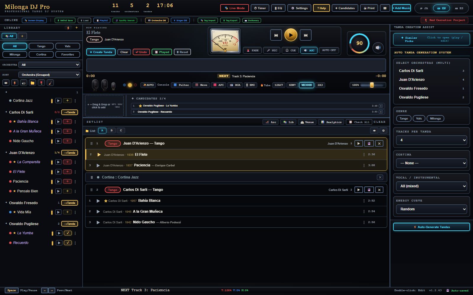 Milonga DJ Pro app screen